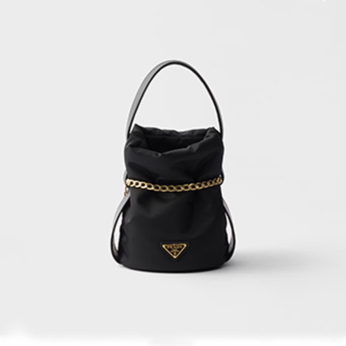 prada petit sac noir re nylon and nappa leather mini bucket bag